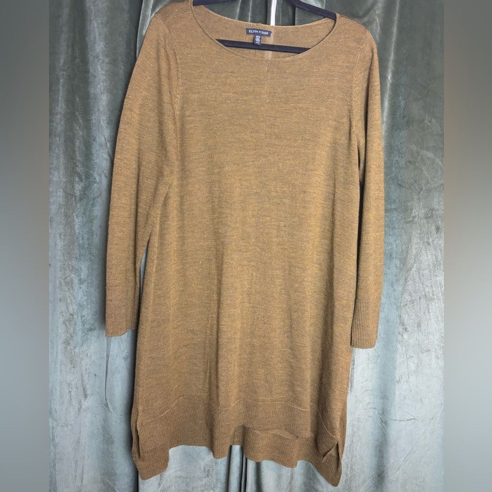 Eileen Fisher Italian Yarn Tunic Top Women's Size Medium Brown Side Slits